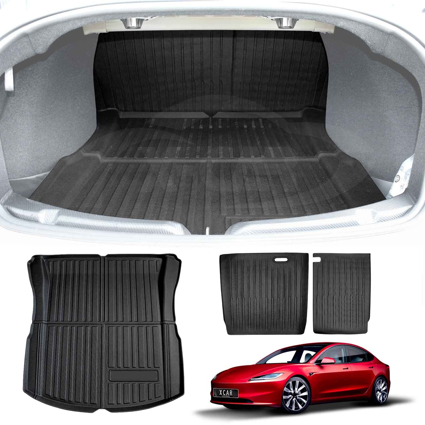 Boot Liner Back Seat Protector for Tesla Model 3 Highland 2023-2025 All Weather Heavy Duty Cargo Car Trunk Kick Mats