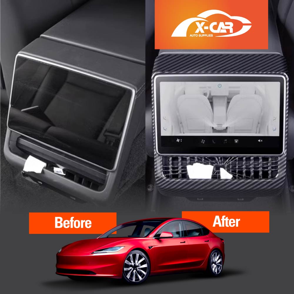 Carbon Fiber Style Panel Trim Set for Tesla Moel 3 Highland 2023-2025 Side View Camera Rear AC Vent Steering Wheel Cup Holder