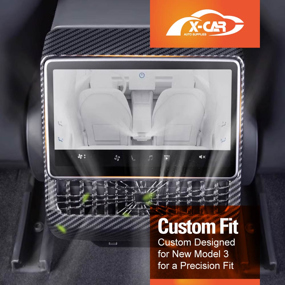 Carbon Fiber Style Panel Trim Set for Tesla Moel 3 Highland 2023-2025 Side View Camera Rear AC Vent Steering Wheel Cup Holder