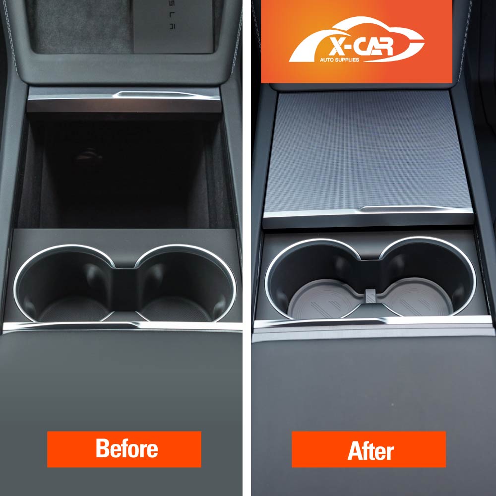 Grey Soft Silicone Organizer Pad Set for Tesla Model 3 Highland 2023-2025 Center Console Armrest Storage Cup Holder Coaster Non-Slip Mat