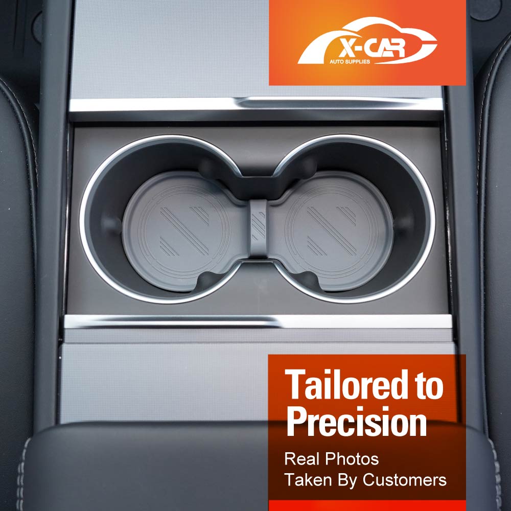 Grey Soft Silicone Organizer Pad Set for Tesla Model 3 Highland 2023-2025 Center Console Armrest Storage Cup Holder Coaster Non-Slip Mat