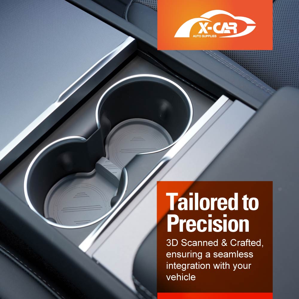 Grey Soft Silicone Organizer Pad Set for Tesla Model 3 Highland 2023-2025 Center Console Armrest Storage Cup Holder Coaster Non-Slip Mat