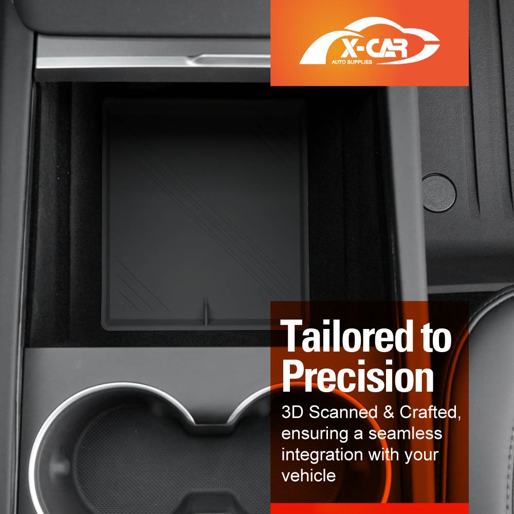 Center Console Organizer Mat for Tesla Model 3 Highland 2023-2025 Black Soft Silicone Non-Slip Pad