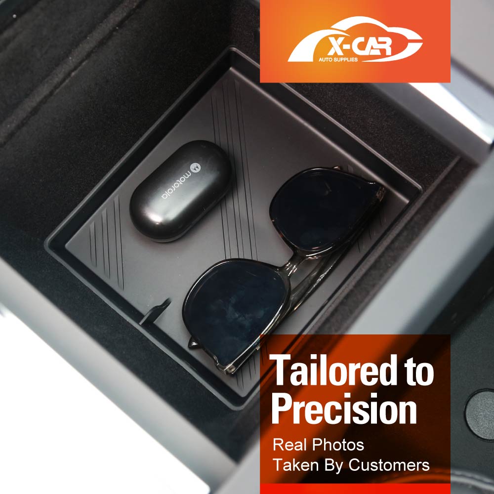 Center Console Organizer Mat for Tesla Model 3 Highland 2023-2025 Black Soft Silicone Non-Slip Pad