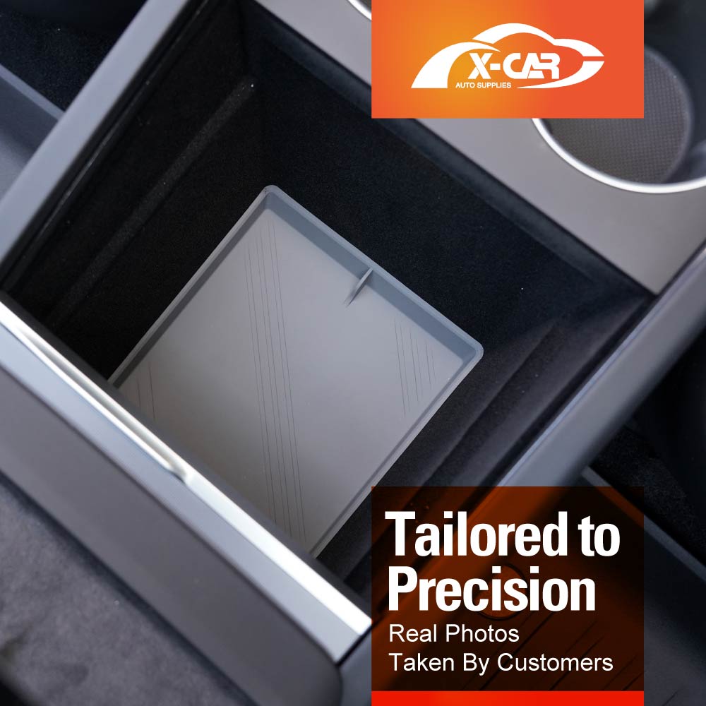 Center Console Organizer Mat for Tesla Model 3 Highland 2023-2025 Grey Soft Silicone Non-Slip Pad