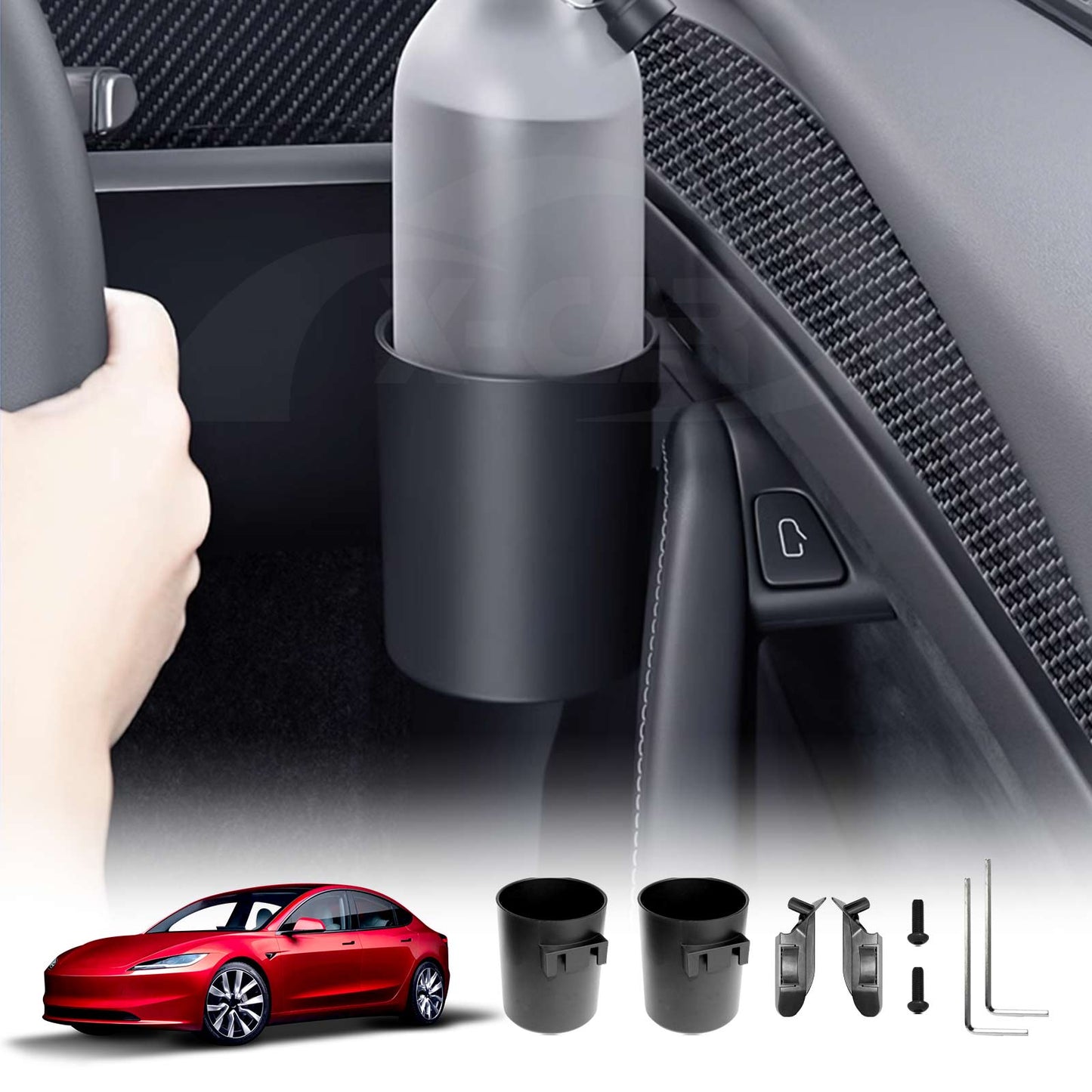 Interior Door Mount Car Cup Holder Rack for Tesla Model 3 Highland 2023-2025 Set of 2