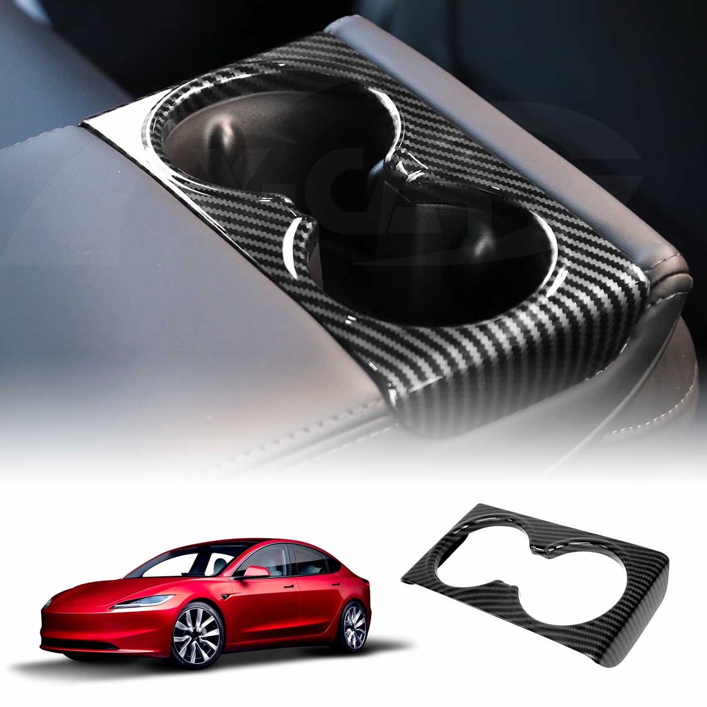 Center Consoles Cup Holder Panel Trim Decor Cover Protector for Tesla Model 3 Highland 2023-2025 Carbon Fibre Style