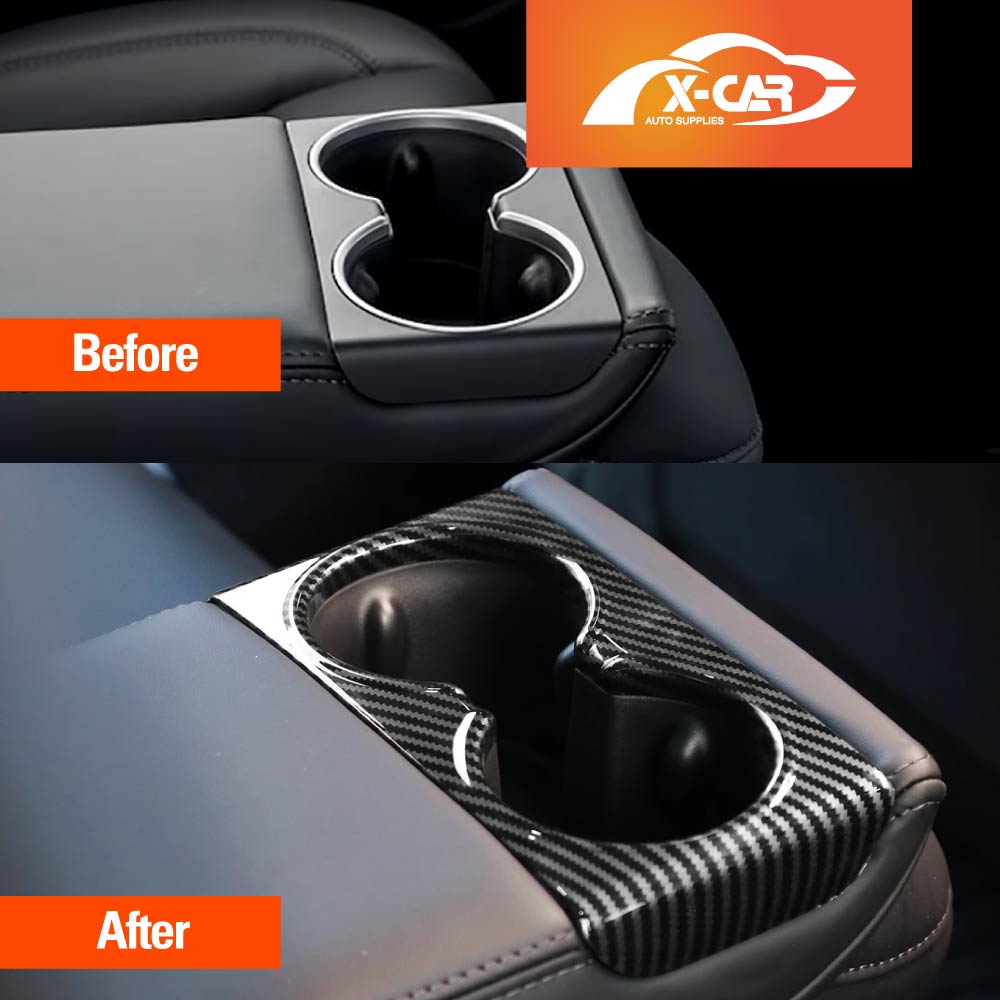 Center Consoles Cup Holder Panel Trim Decor Cover Protector for Tesla Model 3 Highland 2023-2025 Carbon Fibre Style
