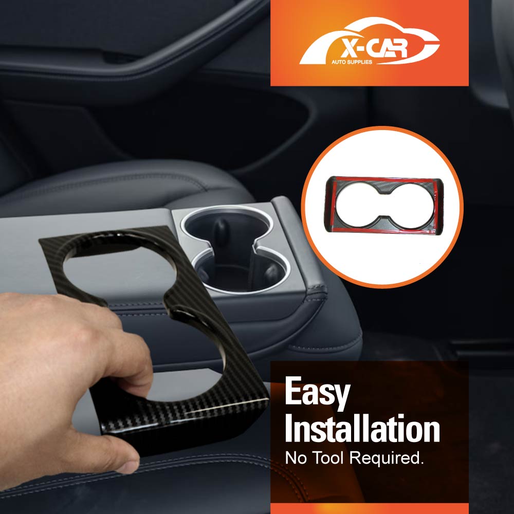 Center Consoles Cup Holder Panel Trim Decor Cover Protector for Tesla Model 3 Highland 2023-2025 Carbon Fibre Style