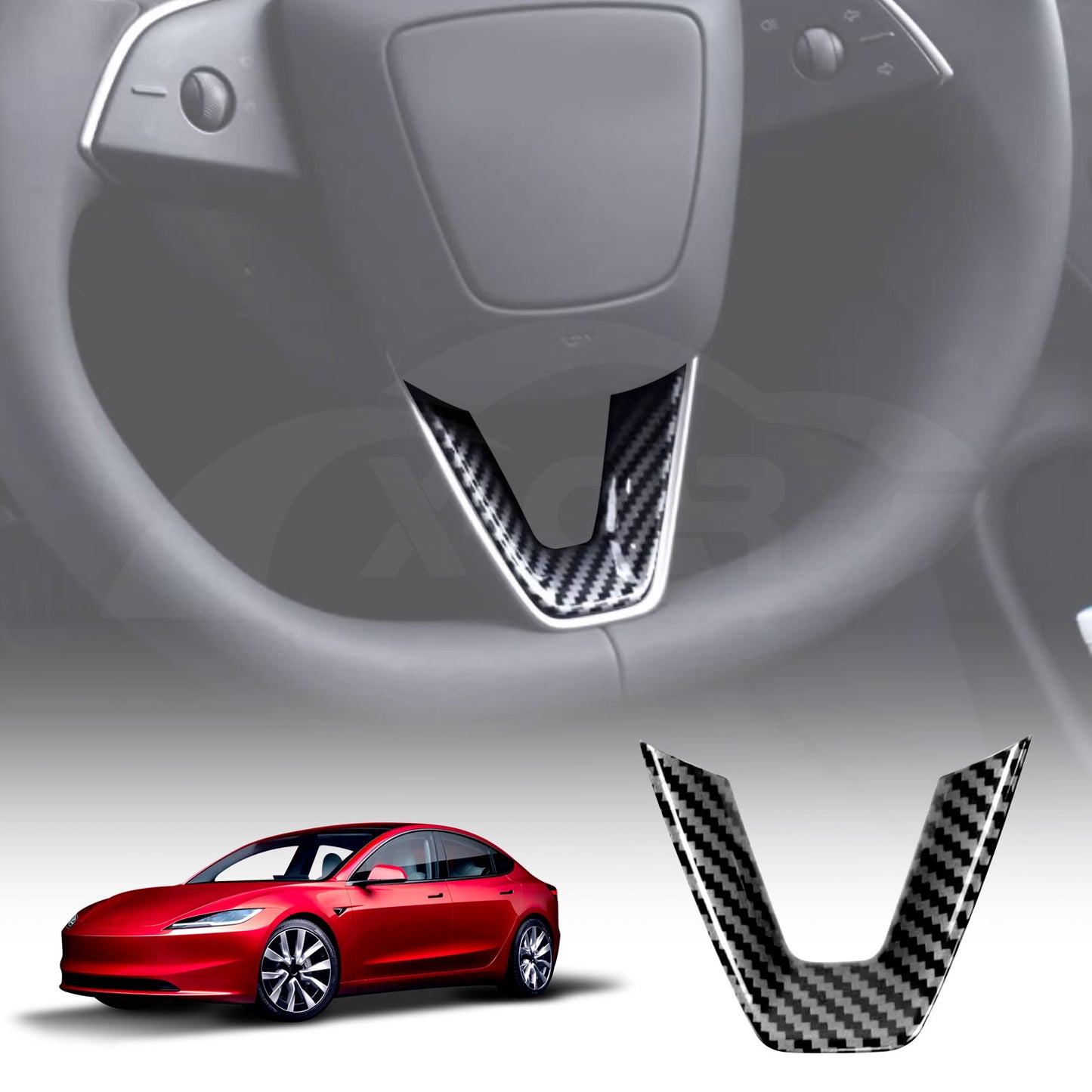 Car Steering Wheel Cover Trim forTesla Model 3 Highland 2023-2025 Car Interior Protection Accessories Carbon Fibre Style