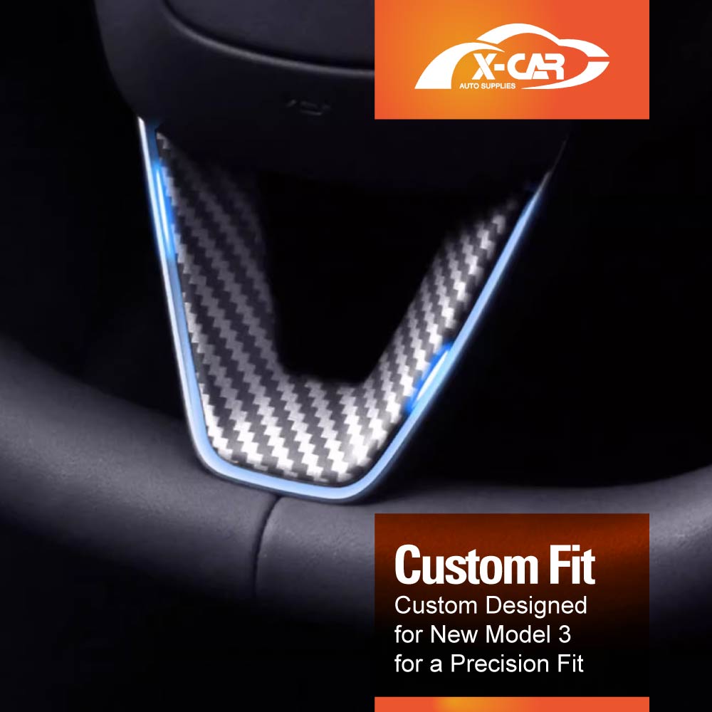 Carbon Fiber Style Panel Trim Set for Tesla Moel 3 Highland 2023-2025 Side View Camera Rear AC Vent Steering Wheel Cup Holder