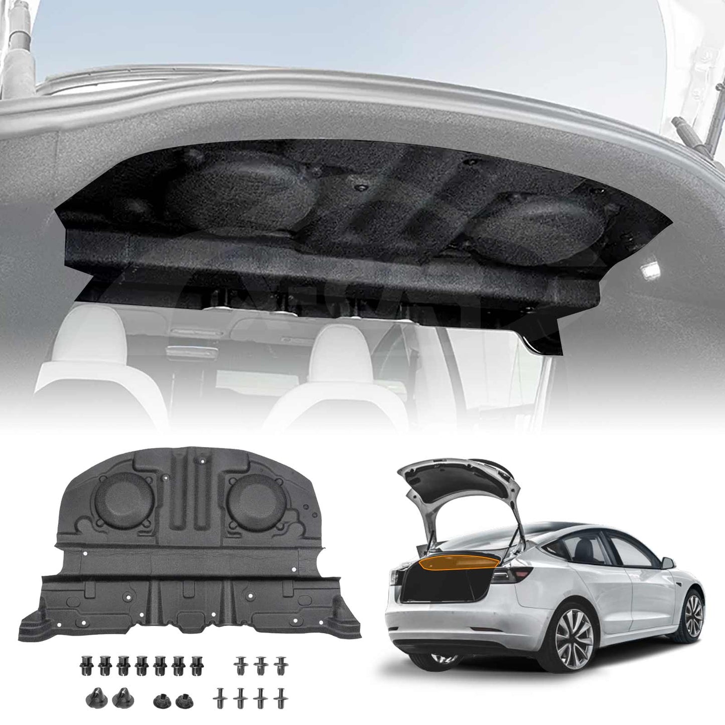 Rear Trunk Soundproof Cotton Mat Cover for Tesla Model 3 Highland 2023-2025 Noise Reduce Sound Deadener Material