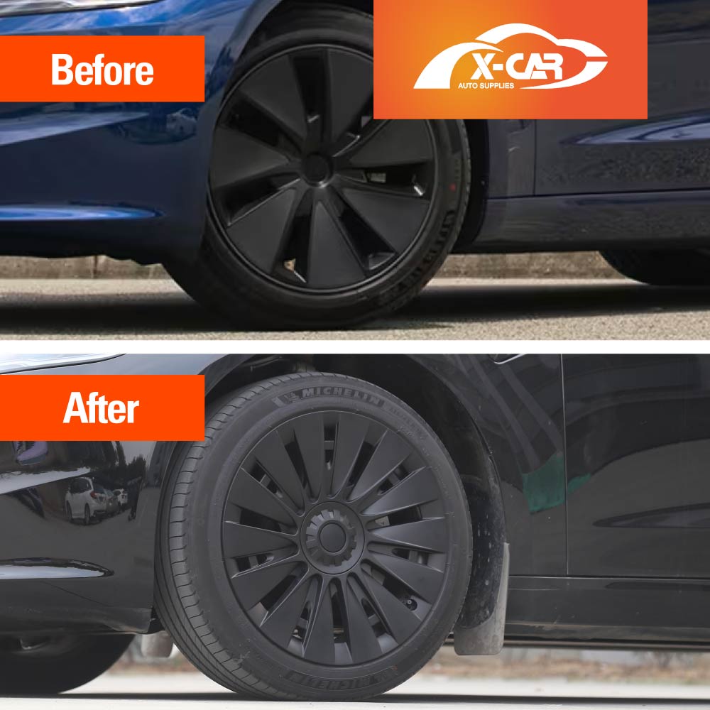 Tesla Model 3 Highland 2023-2025 Wheel Protector Cover Caps 18 Inch Rim Hubcap Hub Cap Turbine-H Matt Black Set of 4