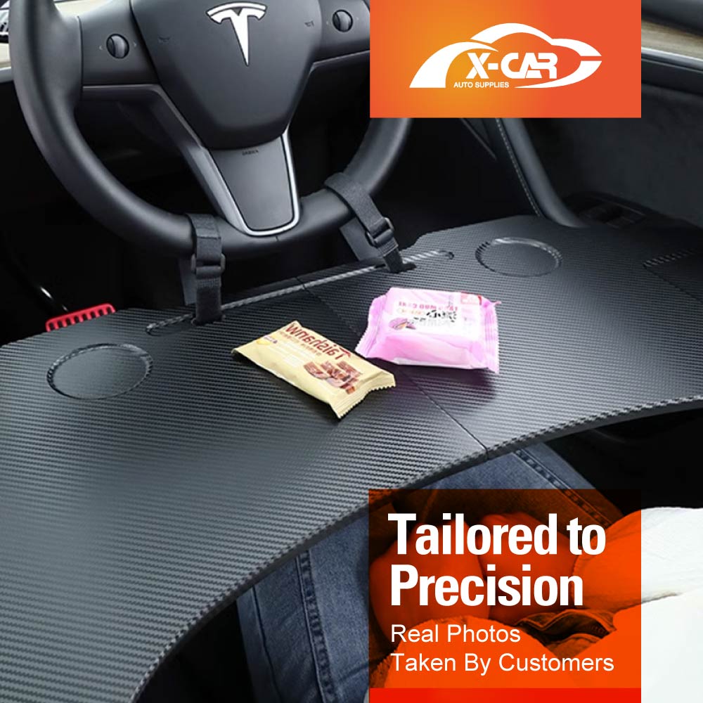 Foldable Table Tray for Tesla Model 3/Y 2017-2025 Carbon Fibre Style Workstation Desk Interior Accessories