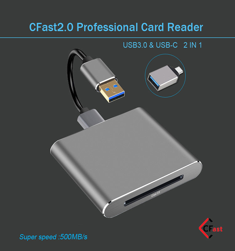 CFast 2.0 Memory Card Reader Writer with USB 3.0/USB Type C Compatible with SanDisk Lexar Transcend Sony Card
