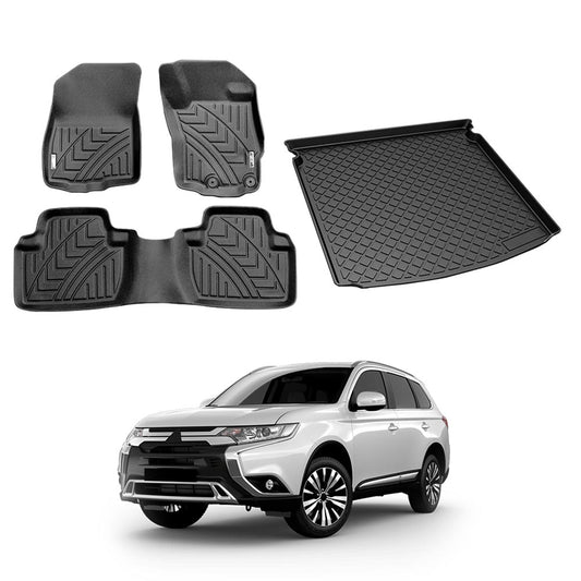 3D All-Weather Floor Mats Boot Liner for Mitsubishi Outlander 2012-2021 Heavy Duty Customized Car Floor Liners Full Set Carpet