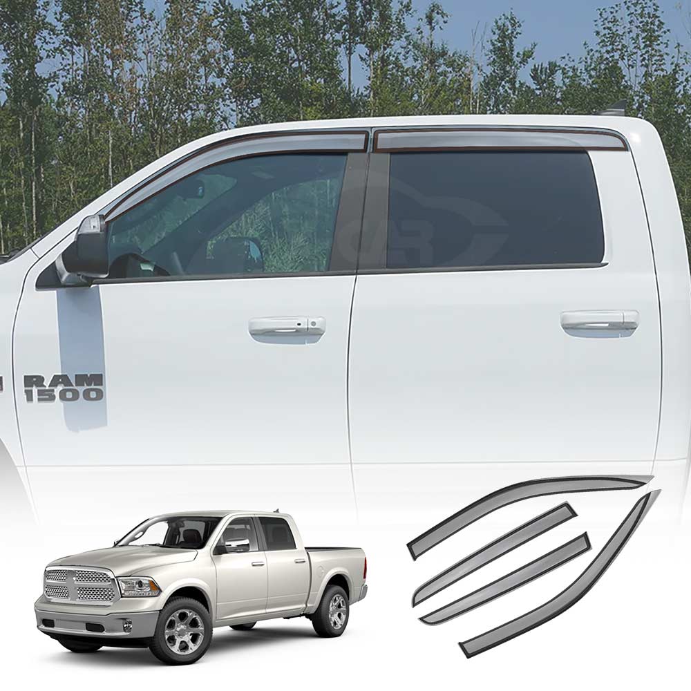 Premium Weathershields for Dodge RAM 1500 DS Series Crew Cab 2009-2022 Weather Shields Wind Deflectors Window Sun Visor 4-Piece Set