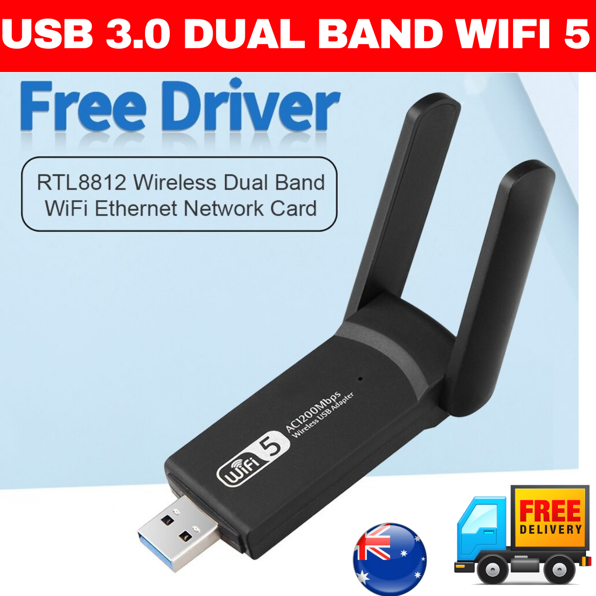 DUAL BAND USB 3.0 ADAPTER WIFI 5 AC1200MPS 2.4G 5.8G Network Card DUAL ANTENNA