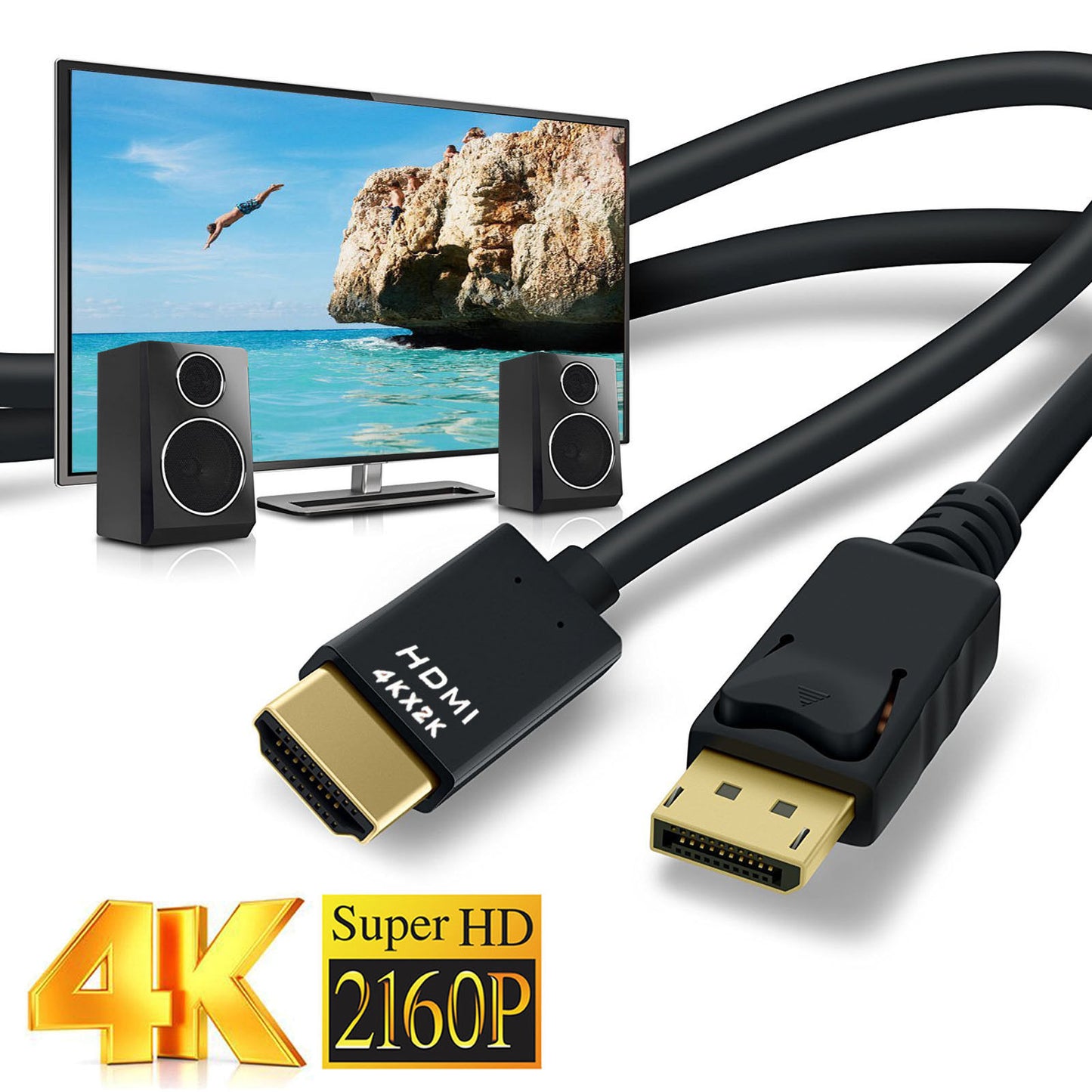 Displayport Display Port DP to HDMI Cable Male to Male Video Adapter Converter 4K Ultra HD