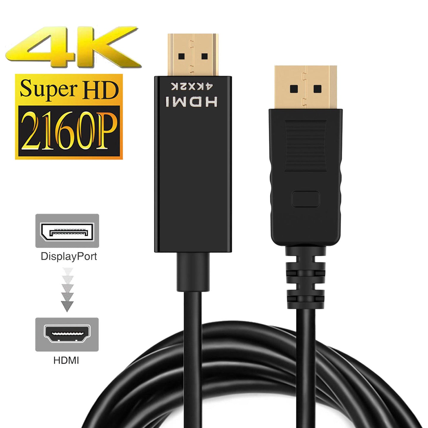 Displayport Display Port DP to HDMI Cable Male to Male Video Adapter Converter 4K Ultra HD