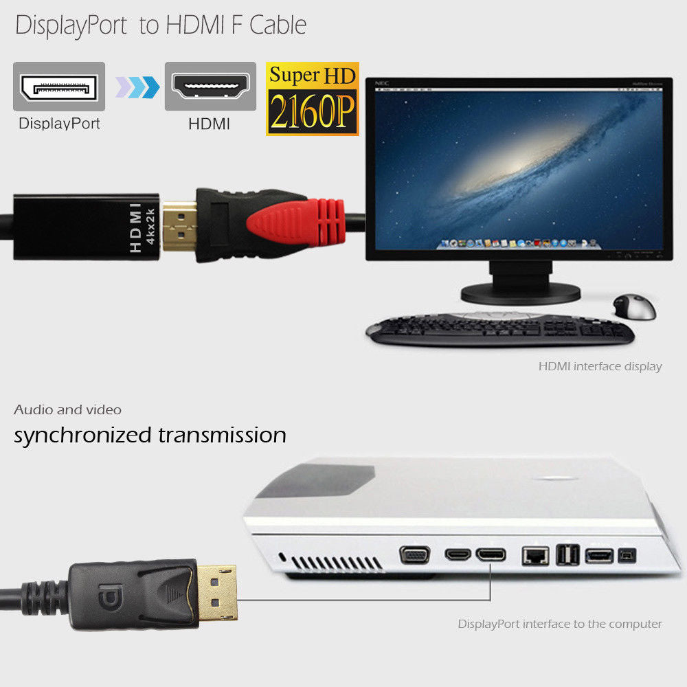 Displayport Display Port DP to HDMI Cable Male to Female Video Adapter Converter 4K Ultra HD