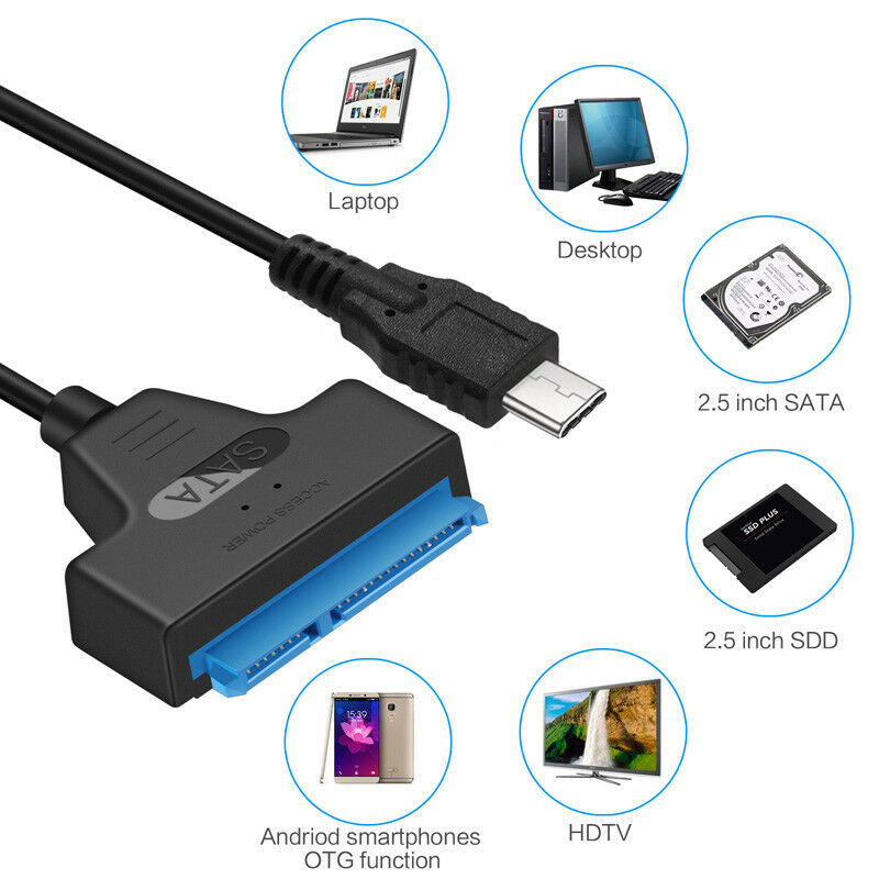 USB Type C to SATA III Converter Adapter Cable for 2.5-inch Hard Drive HDD SSD