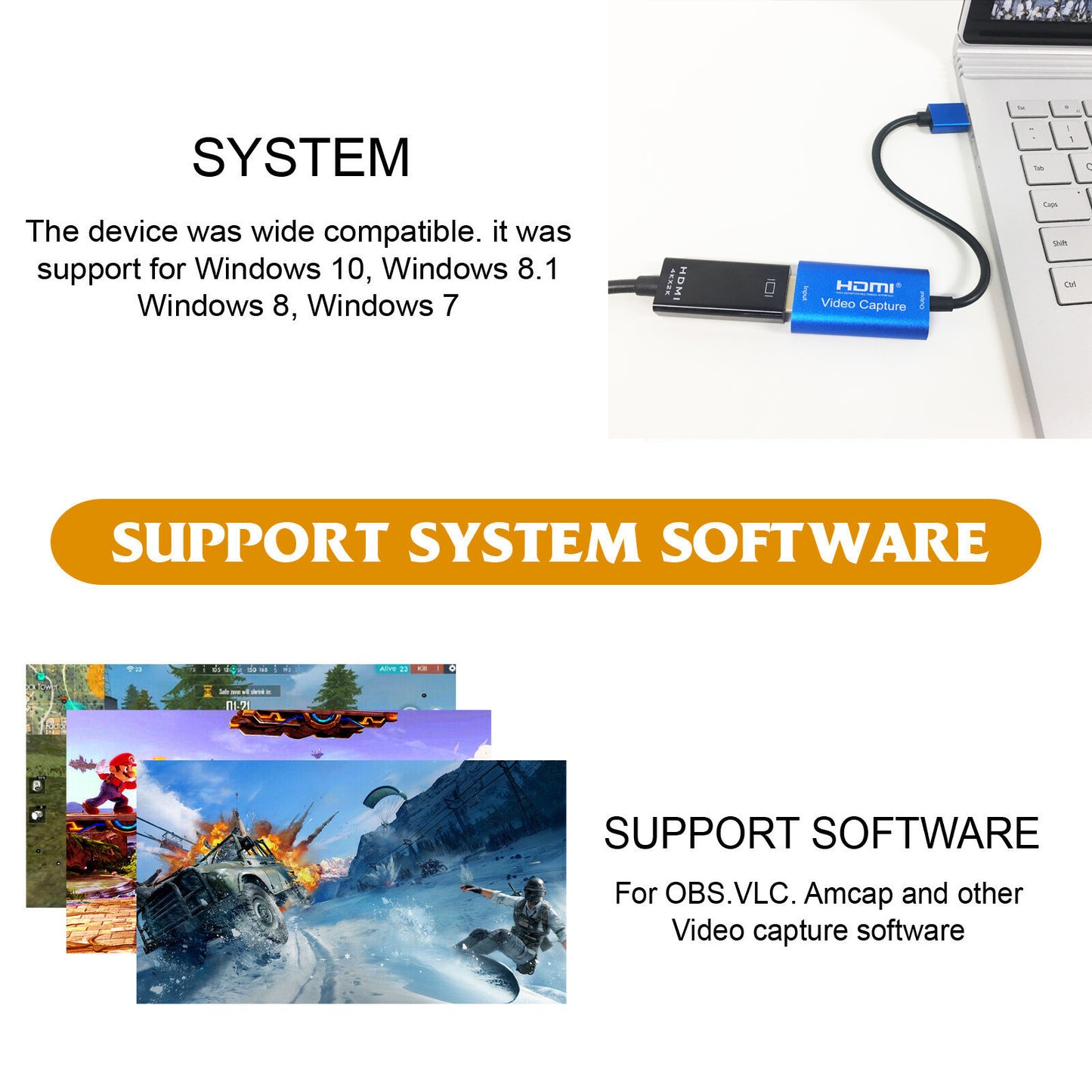 HDMI to USB3.0 Video Capture Card 4K/1080P 60fps Portable Video Converter for Game Streaming Live Broadcasts Video Recording