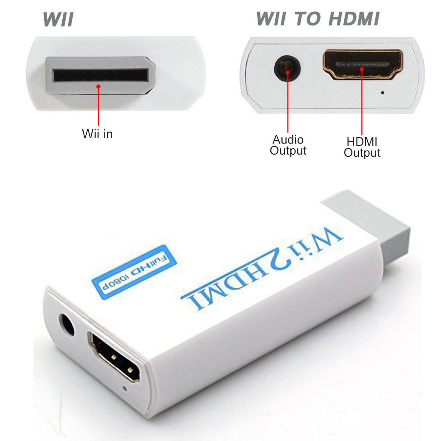 Wii/Wii U to HDMI Adapter Converter Adapter HD Audio Video Output