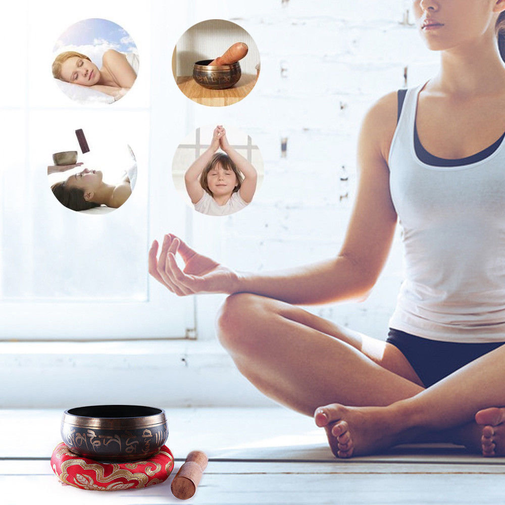 Gilt Copper Tibetan Nepal Singing Bowl Set Meditation/Prayer/Yoga/Mindfulness