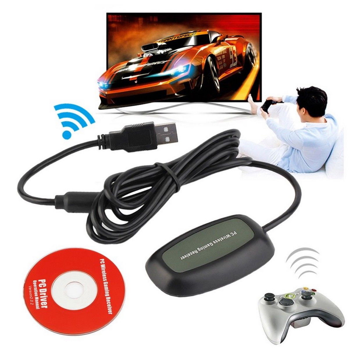 XBOX 360 Controller Wireless Gaming Receiver Adapter for PC Windows XP 7 8