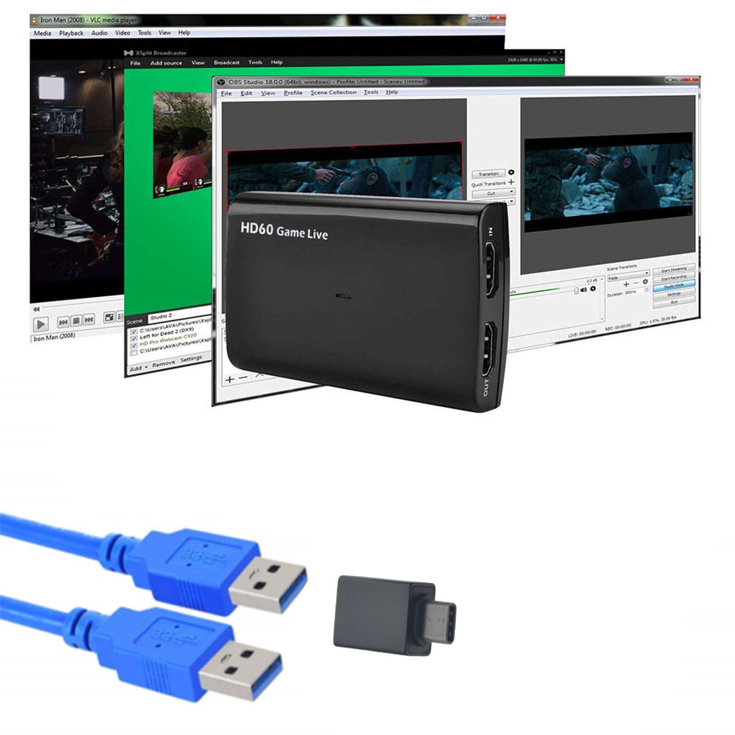 USB to HDMI Video Capture Card 4K 30P 1080P 60fps Game Video Record Live Streaming Recorder