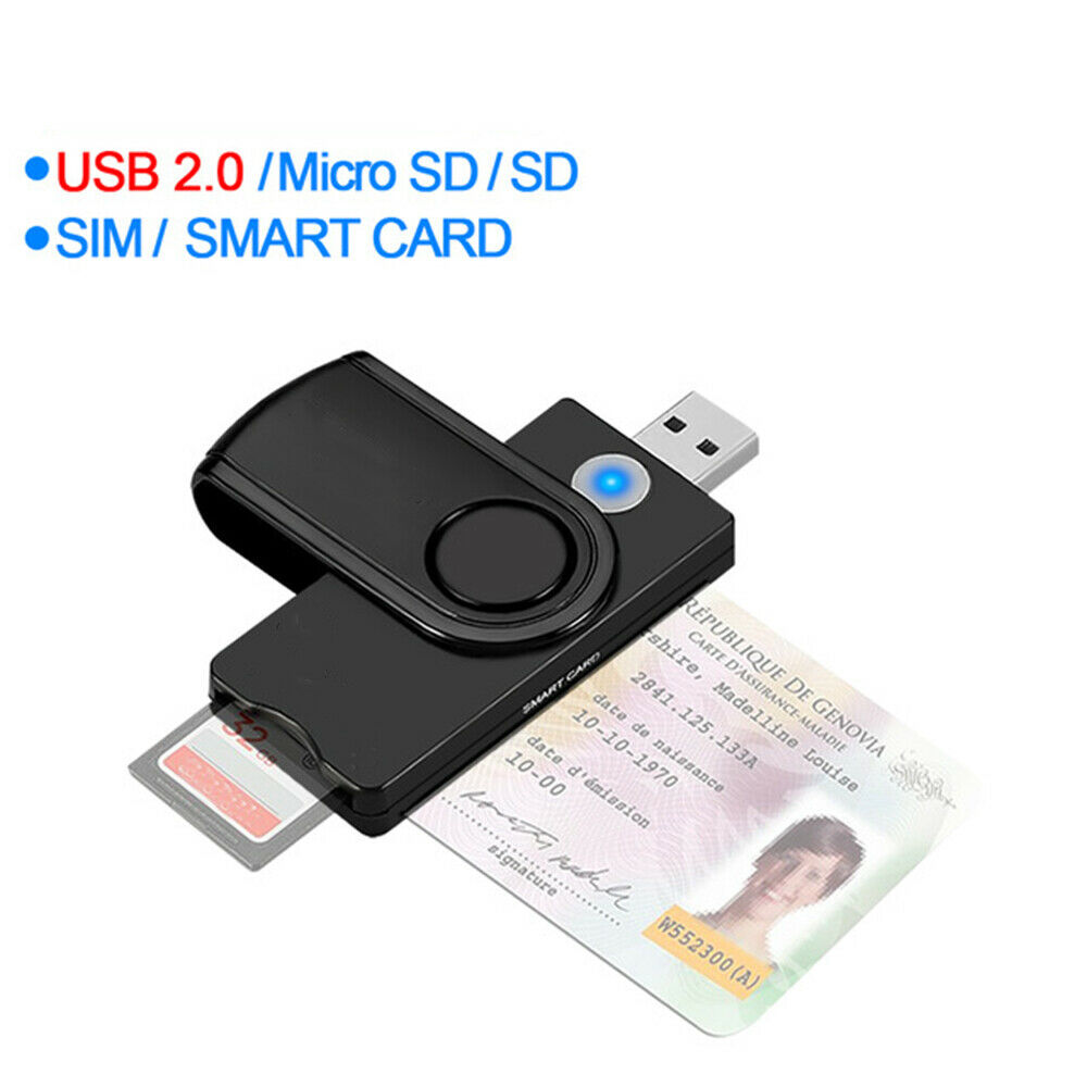 USB Smart Card Reader SD/TF/CAC/DOD/HC/MMC Micro SD Memory ID Bank Sim Card Adapter