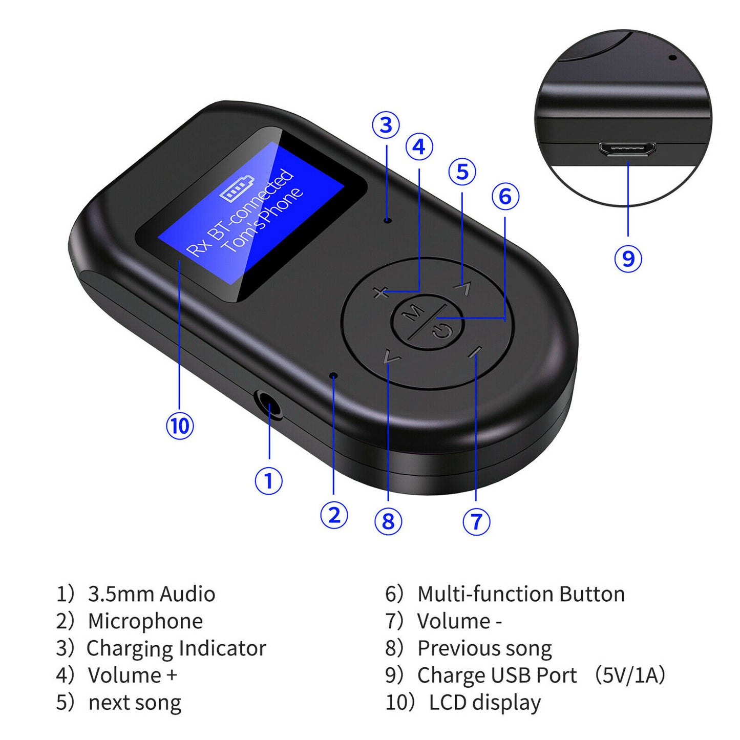 3in1 Bluetooth 5.0 Wireless Audio Adapter Transmitter Receiver with 3.5mm for TV PC Stereo System Headphones Speaker