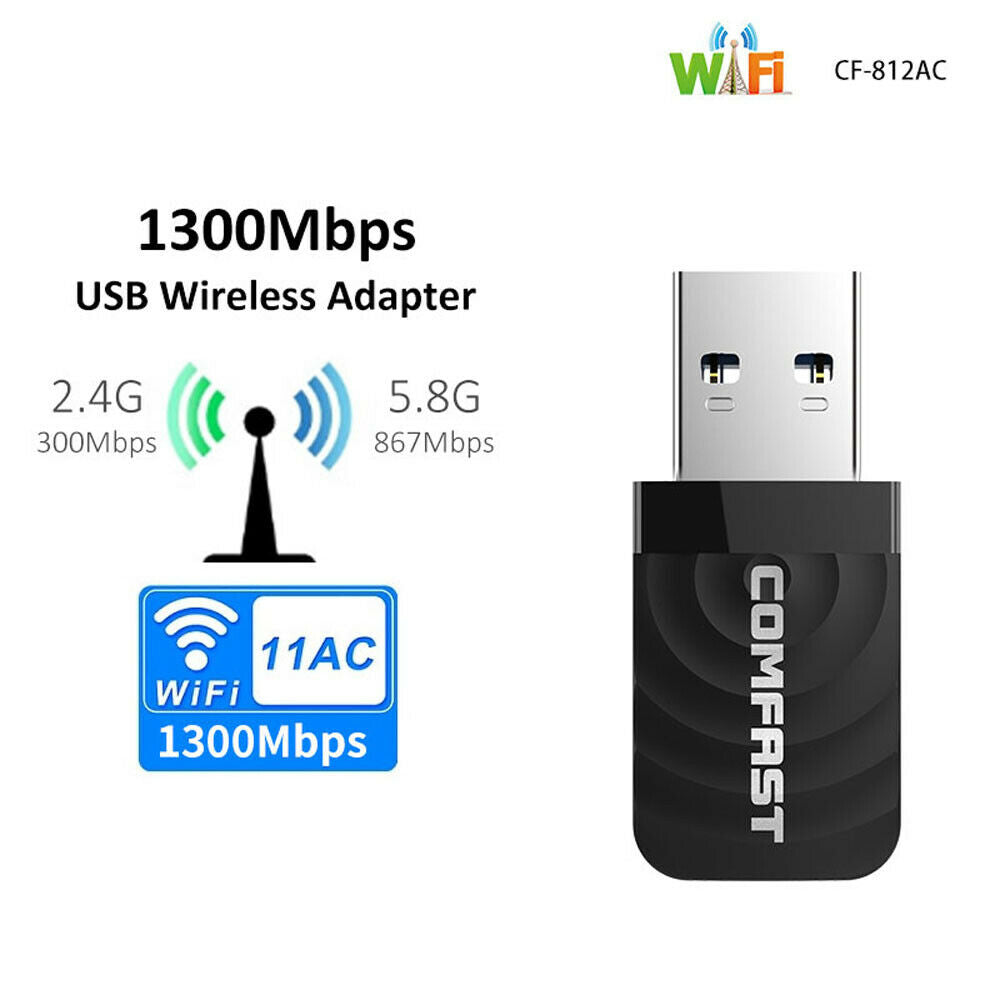 1300Mbps USB 3.0 Wireless WiFi Network Receiver Adapter 5GHz Dual Band Dongle For Windows Mac