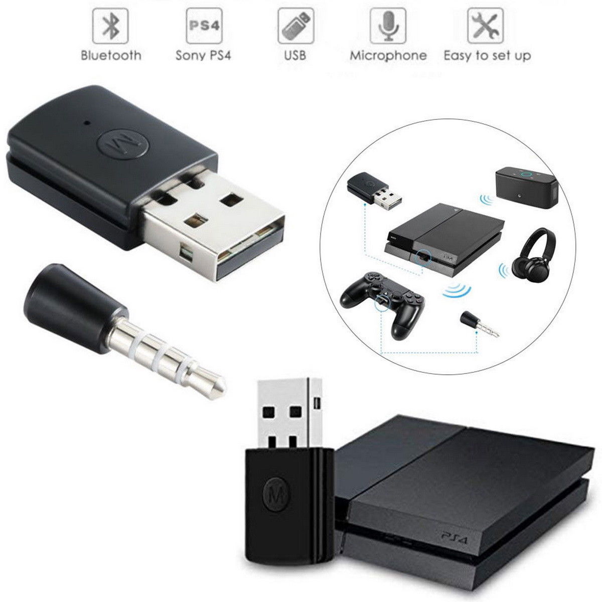 Wireless Bluetooth USB Adapter Dongle 4.0 Receiver for Playstation 4 PS4 Headphone Microphone