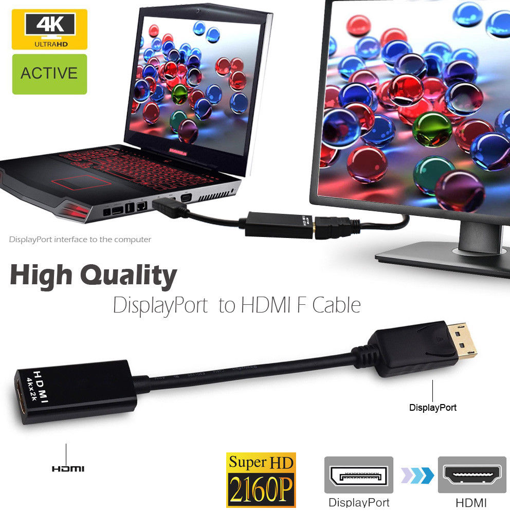 Displayport Display Port DP to HDMI Cable Male to Female Video Adapter Converter 4K Ultra HD