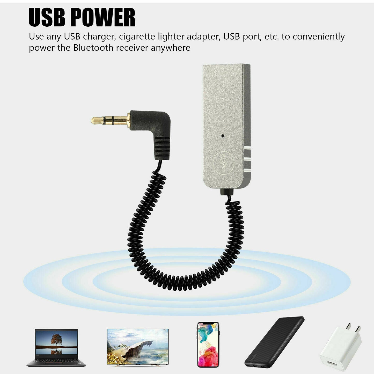 Wireless USB Bluetooth 5.0 Receiver Adapter Cable 3.5mm AUX Audio Car Home PC Built-in microphone