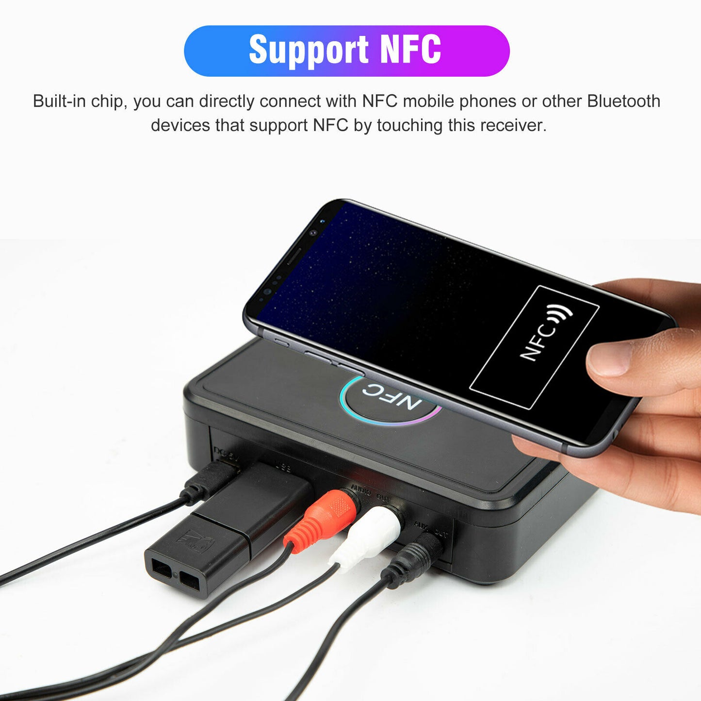 USB Bluetooth 5.0 Receiver Wireless 3.5mm AUX NFC to 2 RCA Audio Stereo Adapter