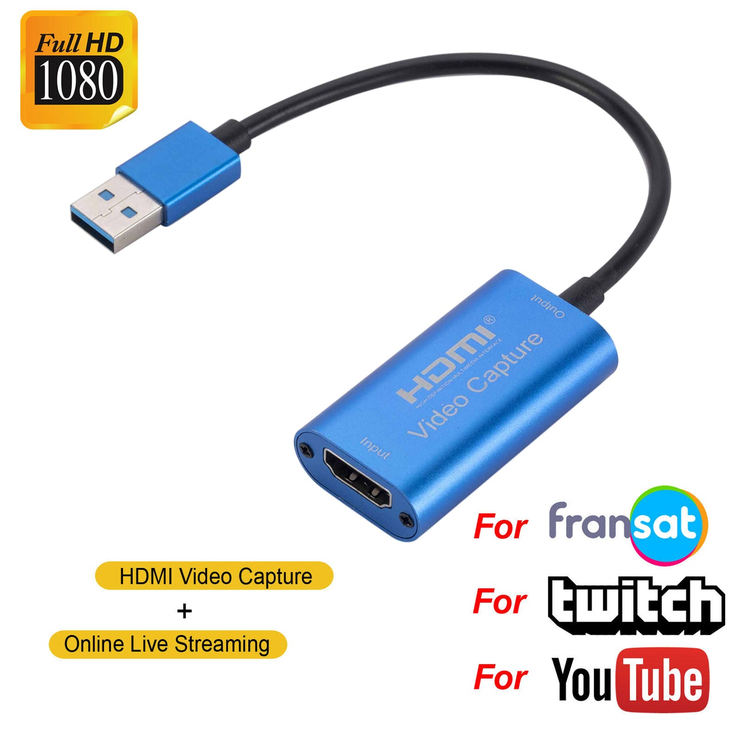 HDMI to USB3.0 Video Capture Card 4K/1080P 60fps Portable Video Converter for Game Streaming Live Broadcasts Video Recording