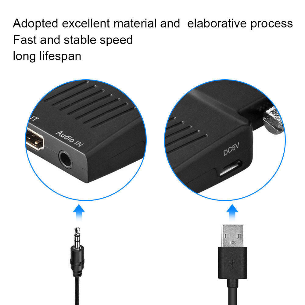 VGA to HDMI Male to Female Video Adapter Cable Converter with Audio HD 1080P