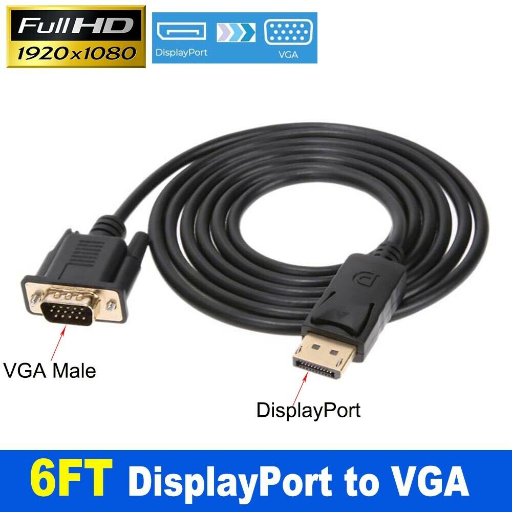 1.8m DisplayPort DP Male to VGA Male Adapter Cable for Lenovo Dell HP ASUS Acer Toshiba Laptop Monitor