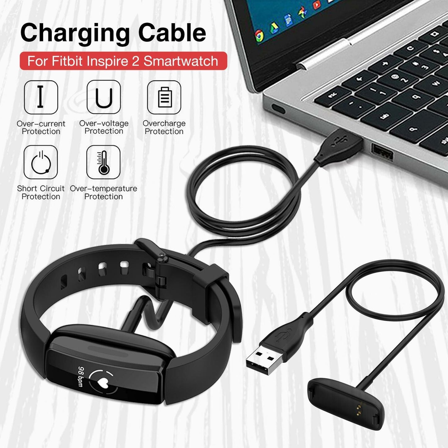 Replacement USB Charging Charger Cable Cord for Fitbit Inspire 2 Fitness Tracker