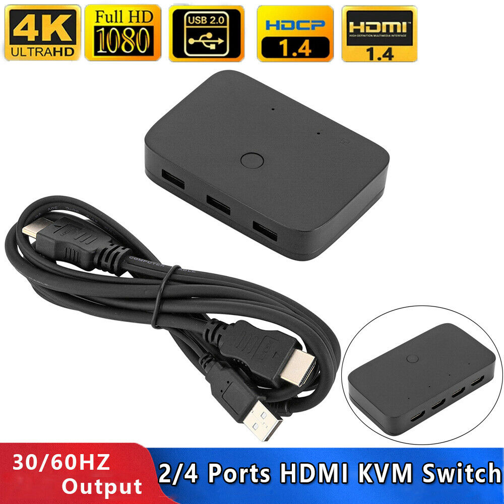 2-Port KVM Splitter USB HDMI KVM Switcher Box For Keyboard Mouse Monitor PC Sharing