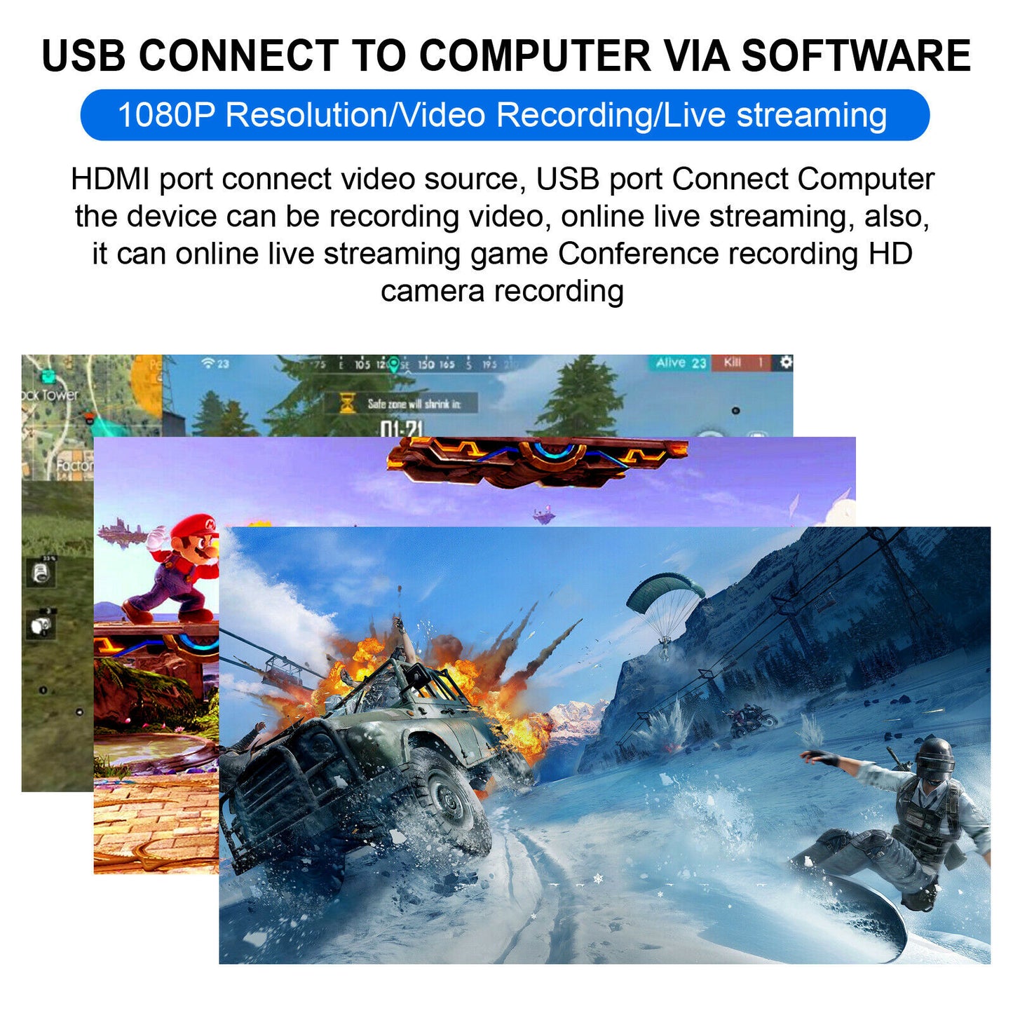 HDMI to USB3.0 Video Capture Card 4K/1080P 60fps Portable Video Converter for Game Streaming Live Broadcasts Video Recording