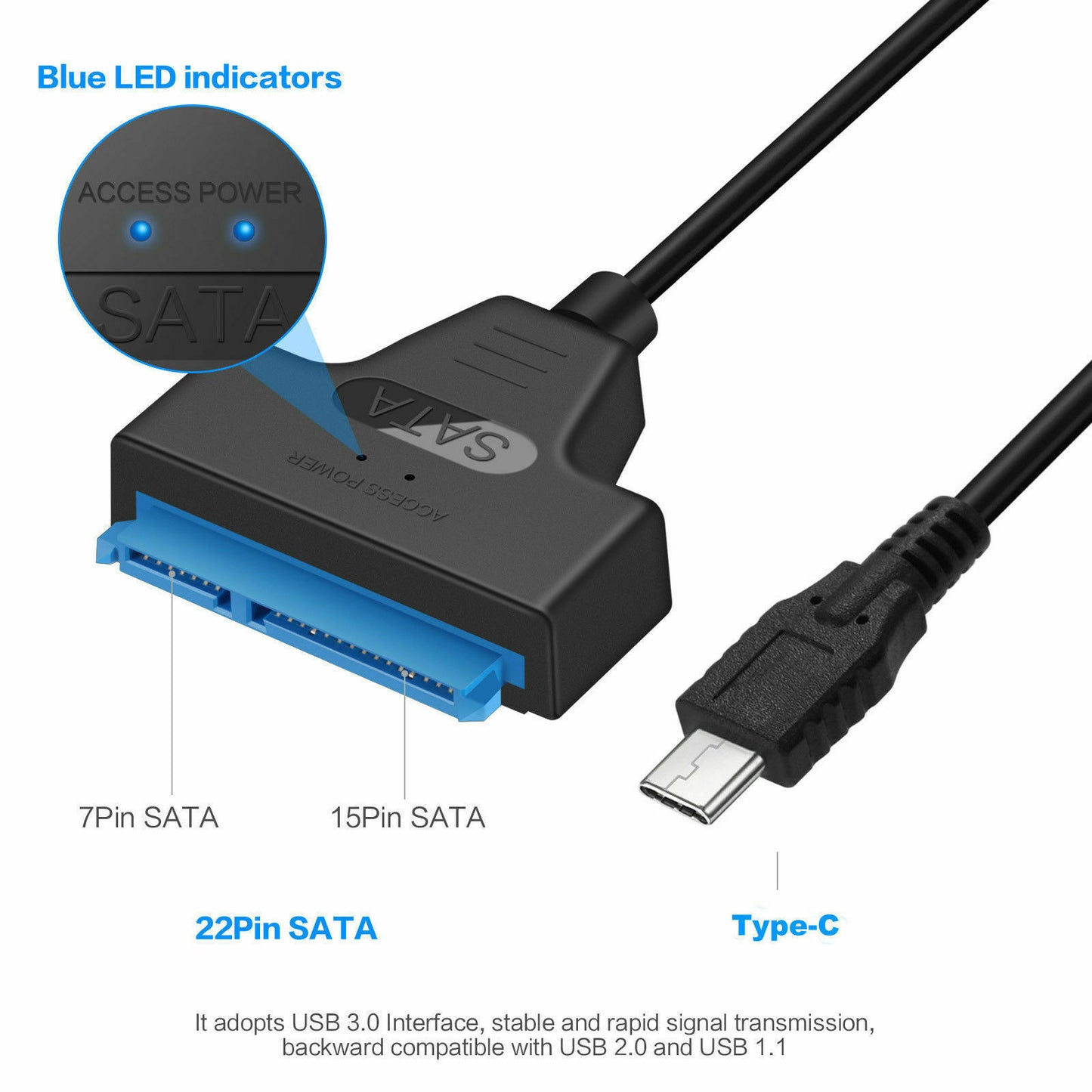 USB Type C to SATA III Converter Adapter Cable for 2.5-inch Hard Drive HDD SSD