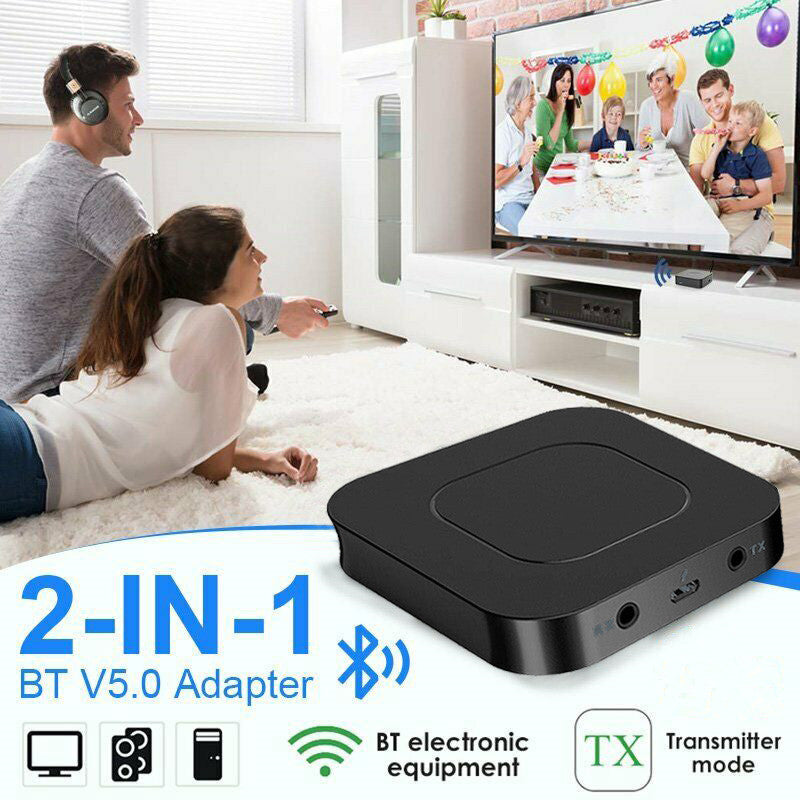 2-in-1 Bluetooth 5.0 Wireless Audio Adapter Transmitter Receiver with 3.5mm for TV PC Stereo System Headphones Speaker