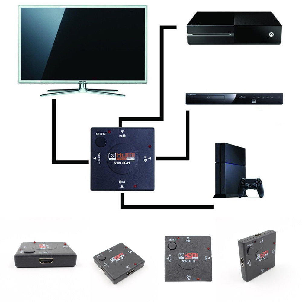 HDMI 3 Port Switch Auto Switcher Splitter Selector HUB Box Cable HDTV 1080p