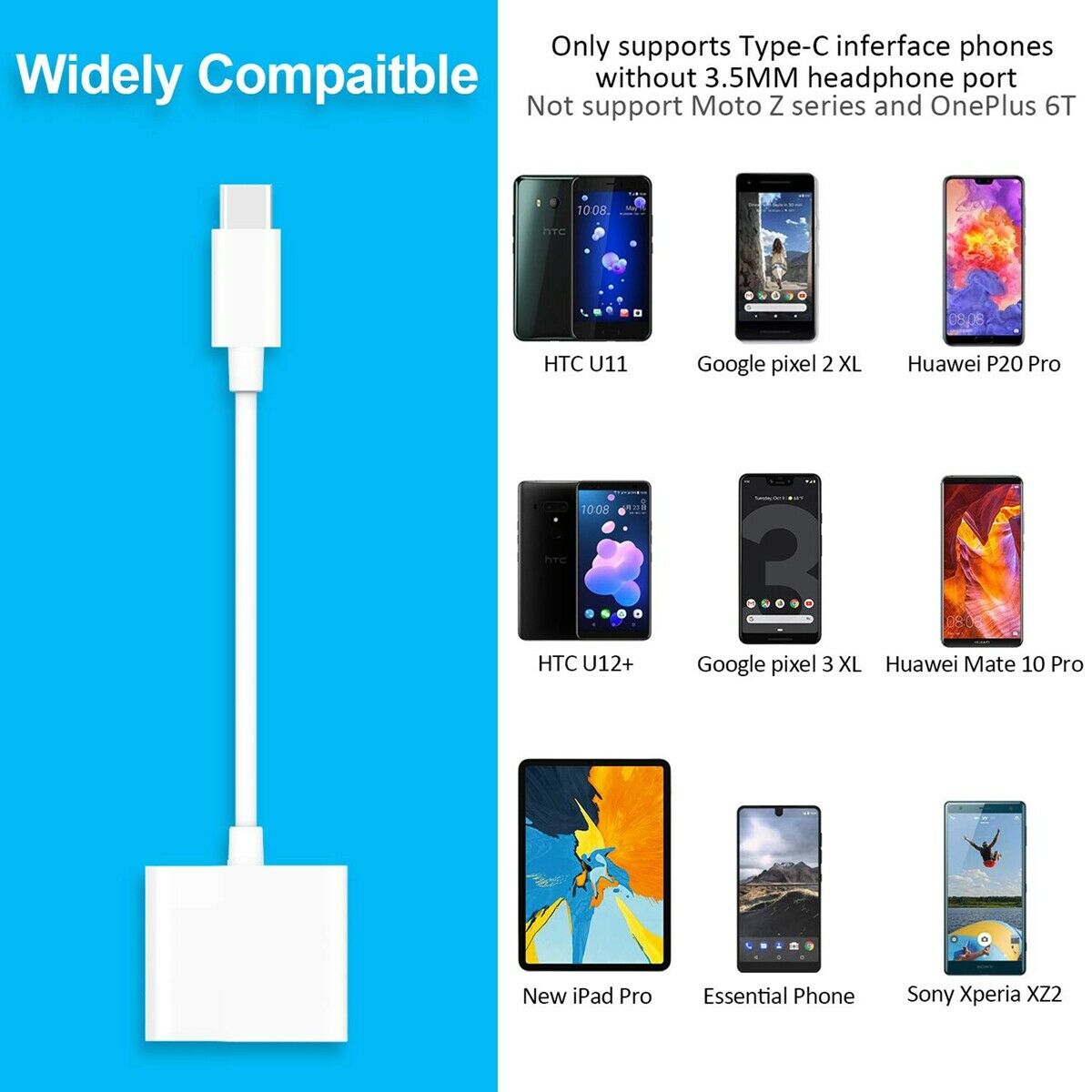 USB Type C to 3.5mm Jack & Charging Headphone Audio Aux Charger Cable Adapter For Google pixel Samsung iPad