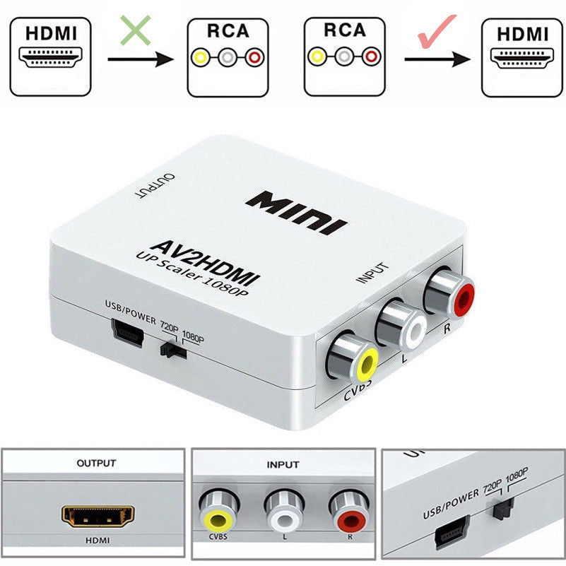 RCA Composite AV CVBS 3RCA to HDMI 1080p HD Video Cable Converter Adapter Upscaler