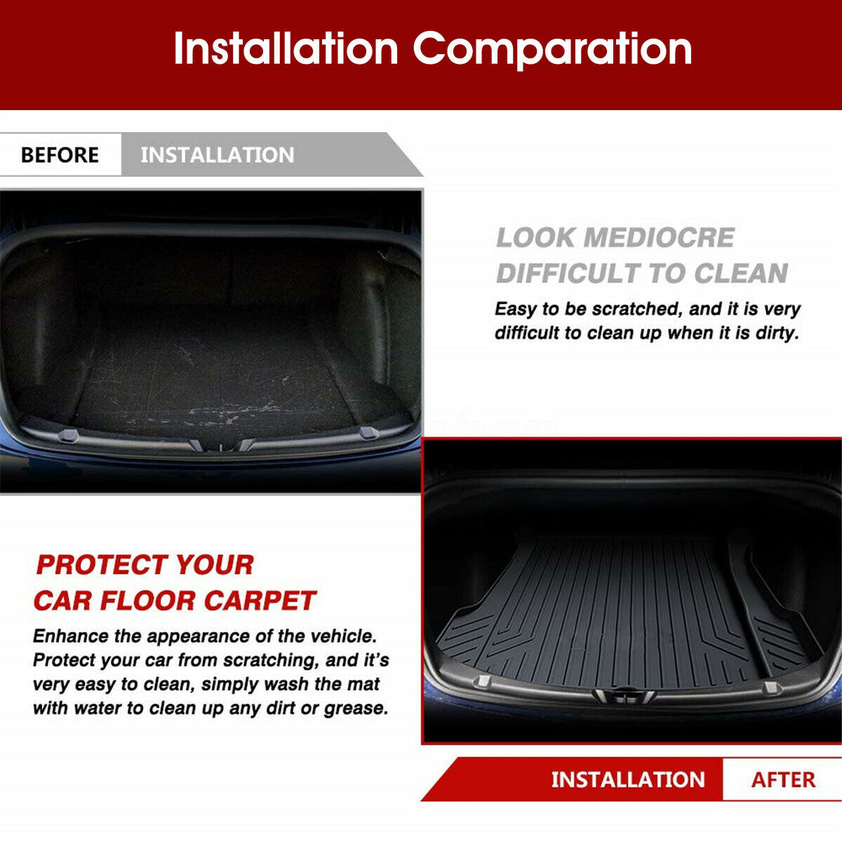 Heavy Duty Waterproof Rear Cargo Rubber Mat Boot Liner Luggage Tray for Tesla Model 3 2017-2023